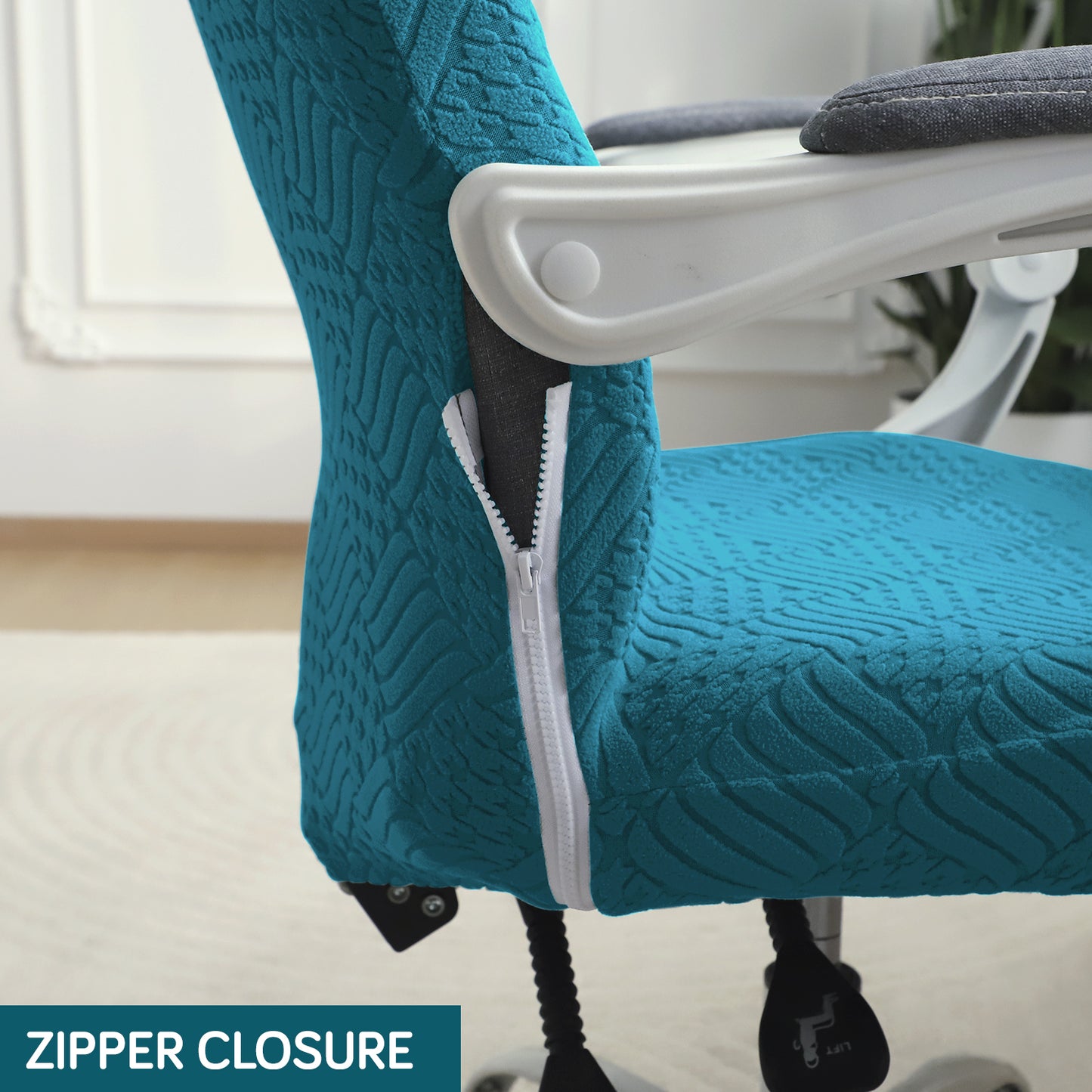 Office Chair Cover for Desk Chair (Mid-Back) – 170 GSM Stretch Jacquard – Washable, Durable & Anti-Slip – Fits Mid-Back Office Chairs, Turquoise