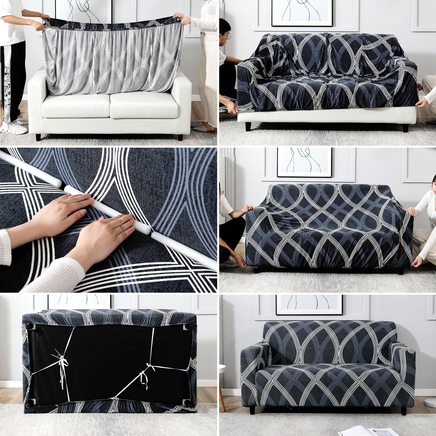Elastic Stretchable Printed Sofa Cover, Shadow Grey