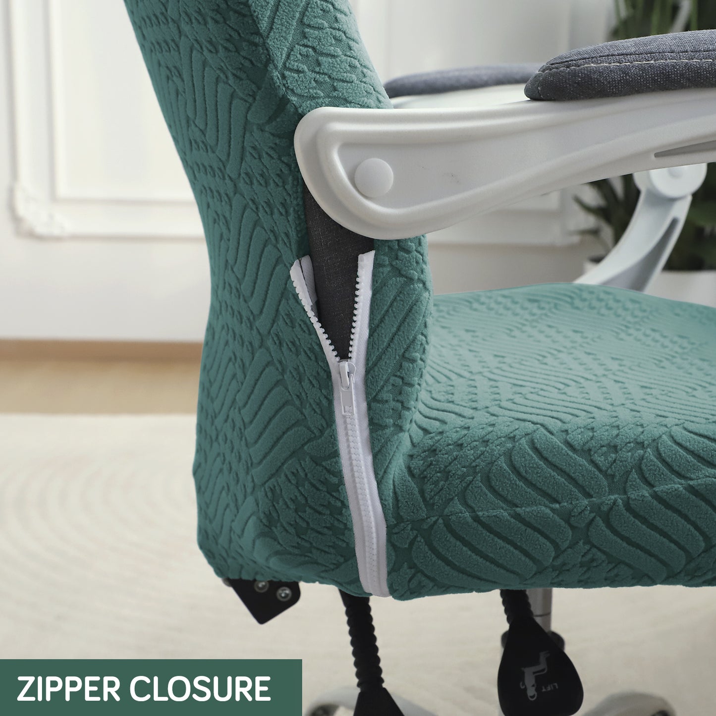 Office Chair Cover for Desk Chair (Mid-Back) – 170 GSM Stretch Jacquard – Washable, Durable & Anti-Slip – Fits Mid-Back Office Chairs, Green