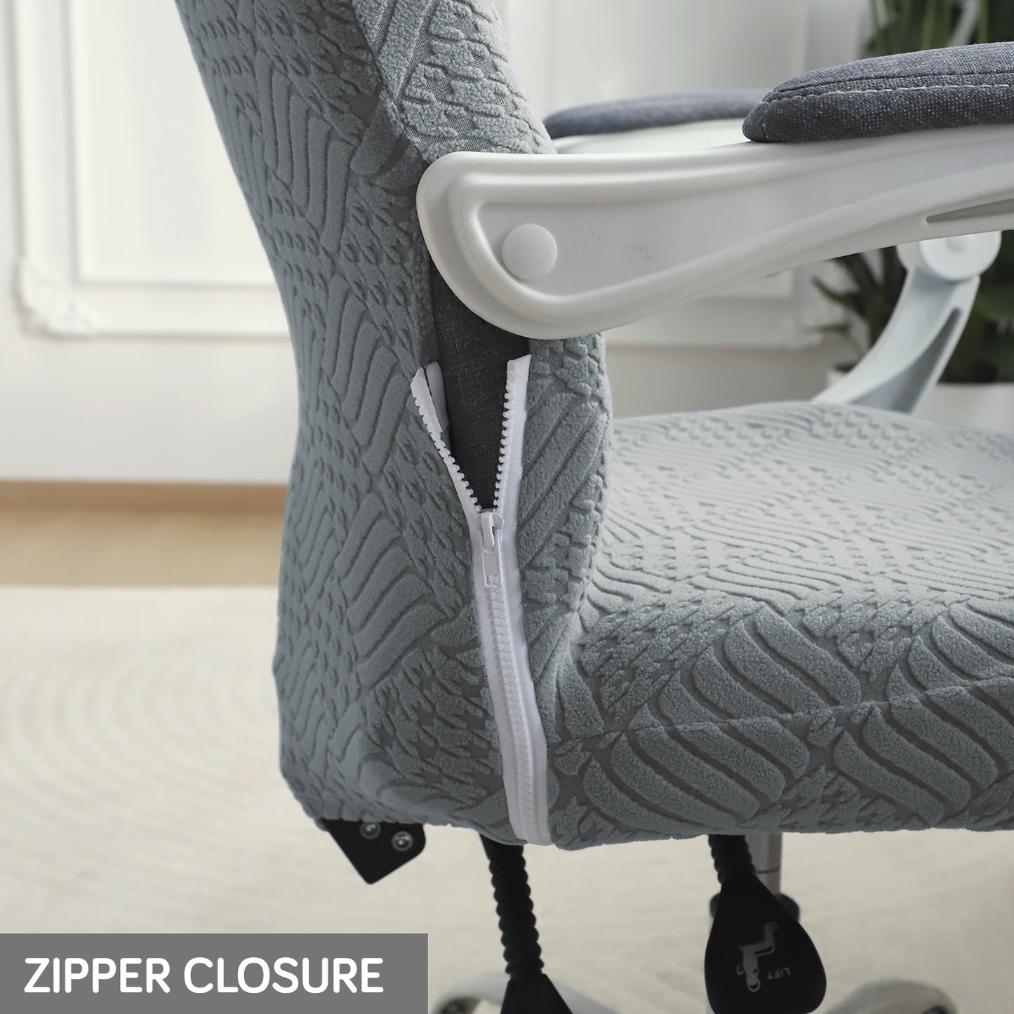 Office Chair Cover for Desk Chair (Mid-Back) – 170 GSM Stretch Jacquard – Washable, Durable & Anti-Slip – Fits Mid-Back Office Chairs, Light Grey