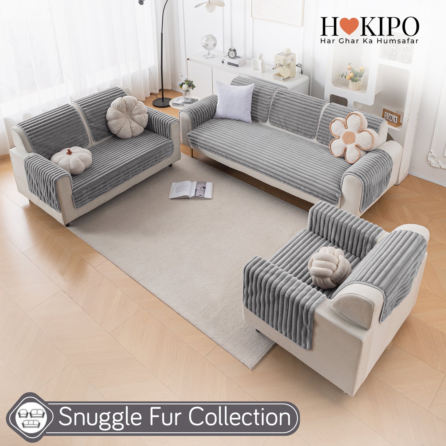 Faux Rabbit Fur Plush Anti-Slip Sofa Mat |Snuggle Fur Grey