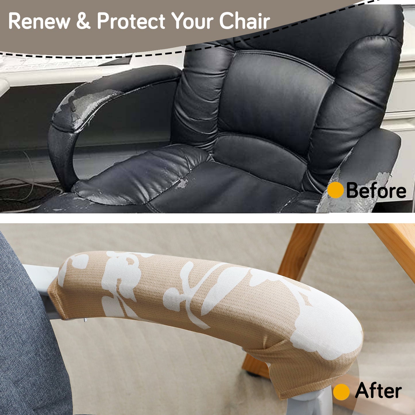 140gsm Printed Armrest Covers for Office Chair (Zipper Style), 1 Pair, Buff Brown Sillehoute Floral