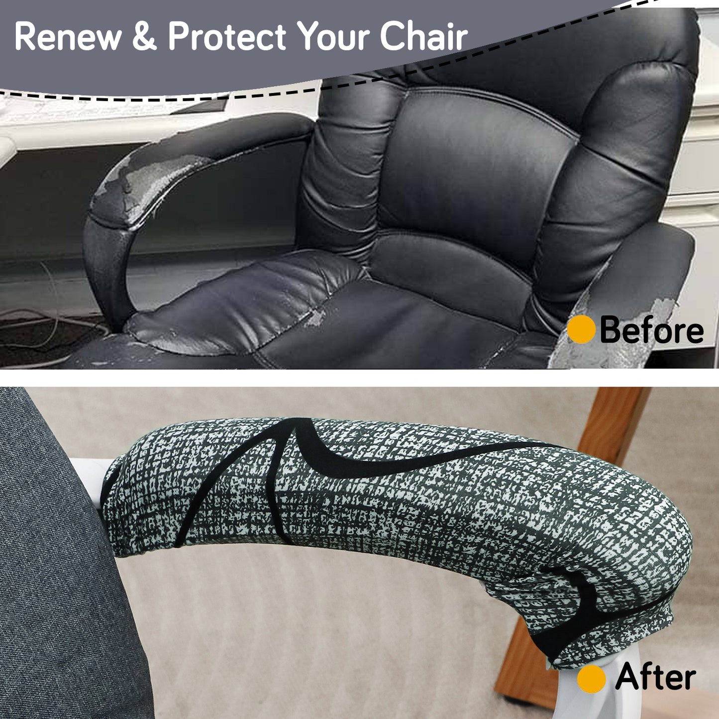 140gsm Printed Armrest Covers for Office Chair (Zipper Style), 1 Pair, Intense Grey Abstract Floral