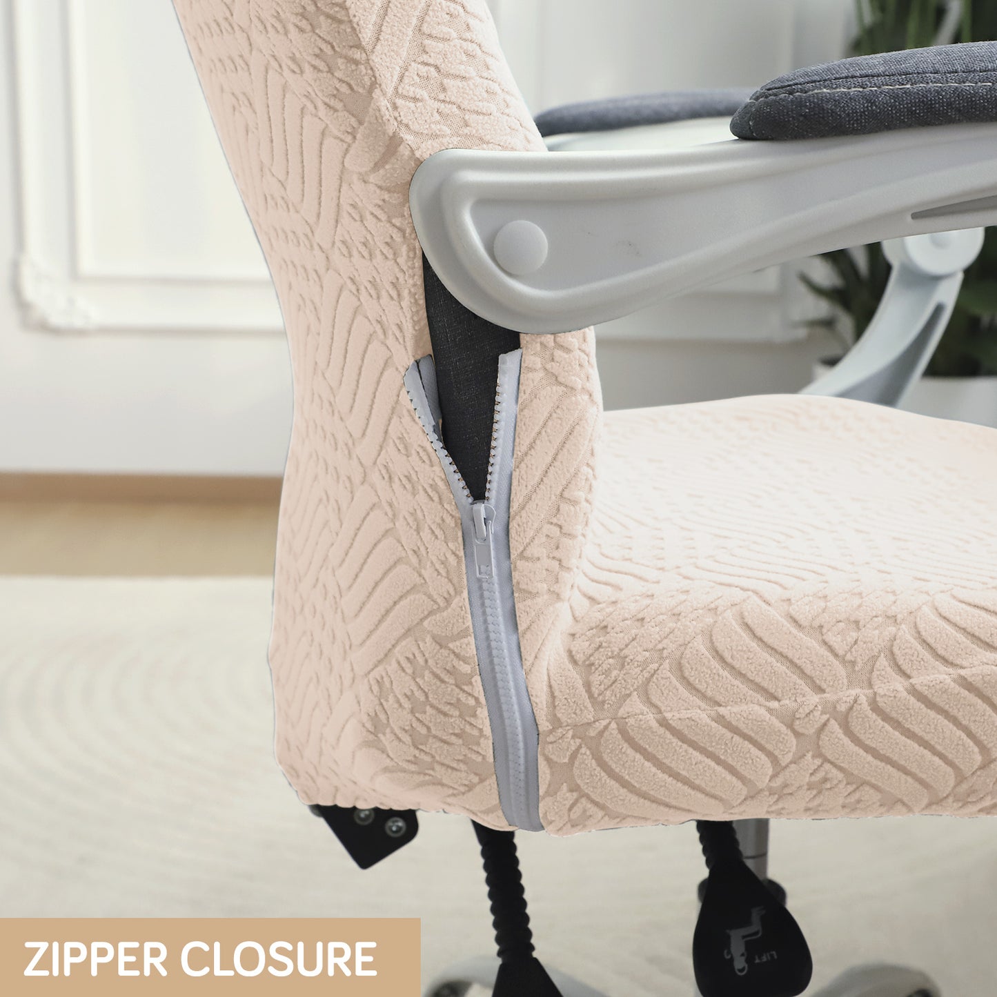 Office Chair Cover for Desk Chair (Mid-Back) – 170 GSM Stretch Jacquard – Washable, Durable & Anti-Slip – Fits Mid-Back Office Chairs, Beige