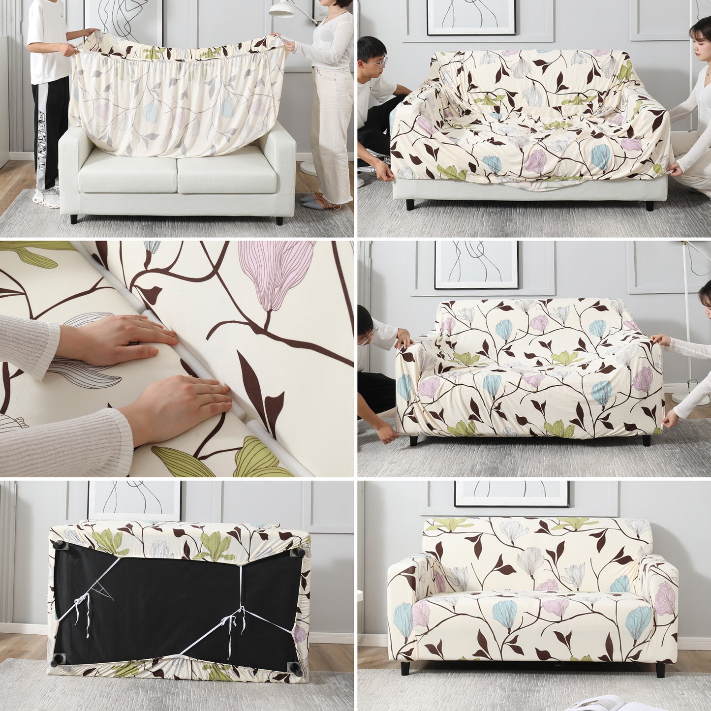 Beige Brown Leaves – Step-by-step guide to put on an elastic sofa cover