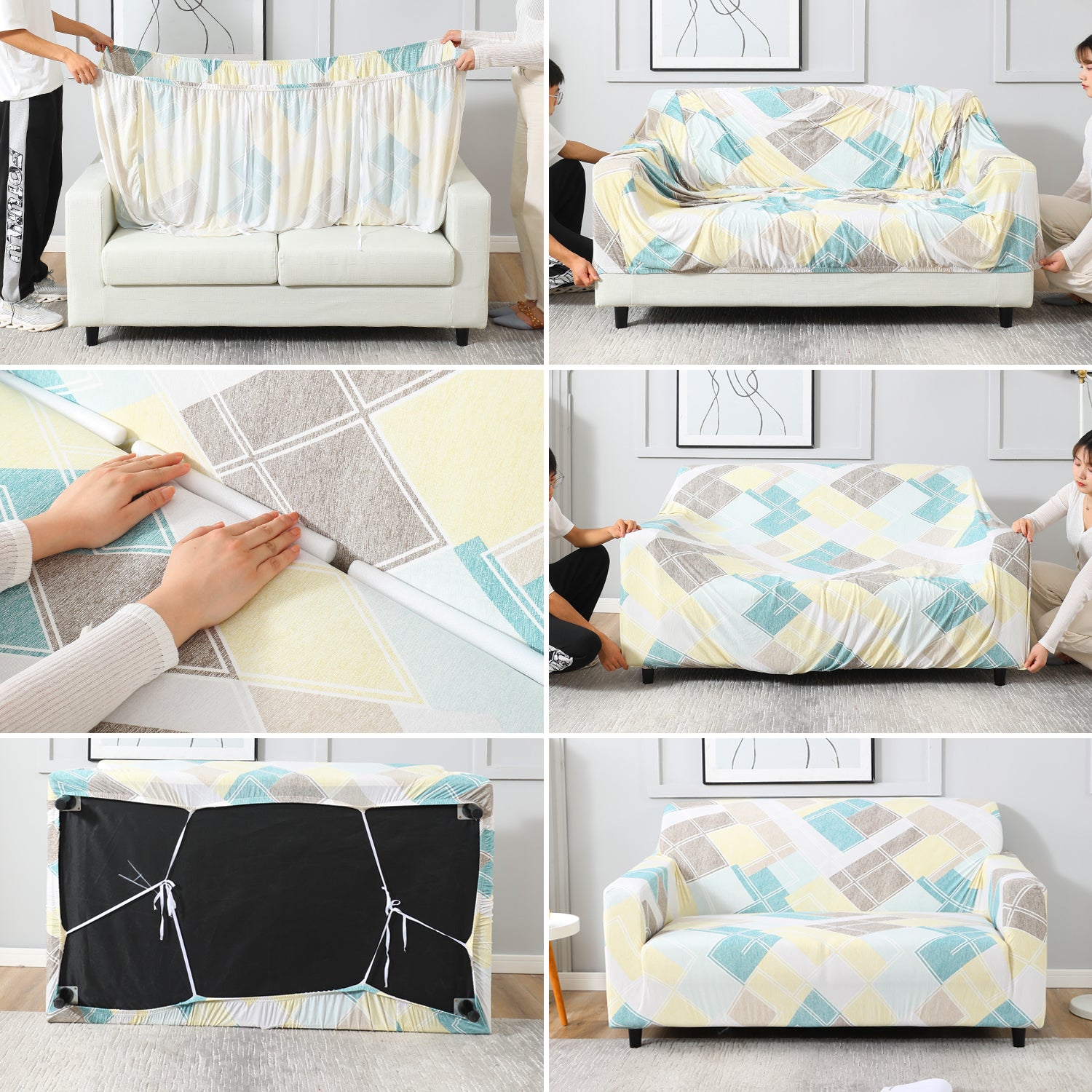 Step-by-step guide on How to put on Pastel Diamond elastic sofa cover