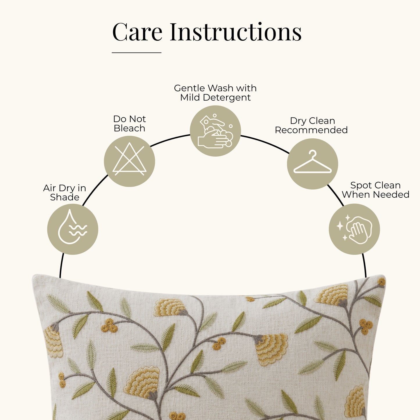 HOKIPO Botanical Embroidered Cushion Cover 16x16 in, Mustard