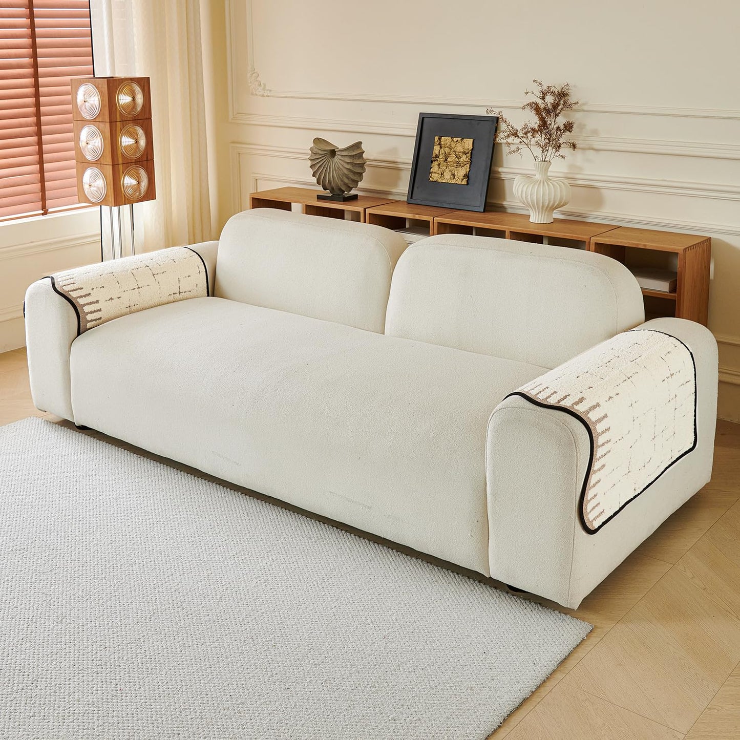 Premium Supple Soft Wavy Sofa Cover Mat, Cream Brown