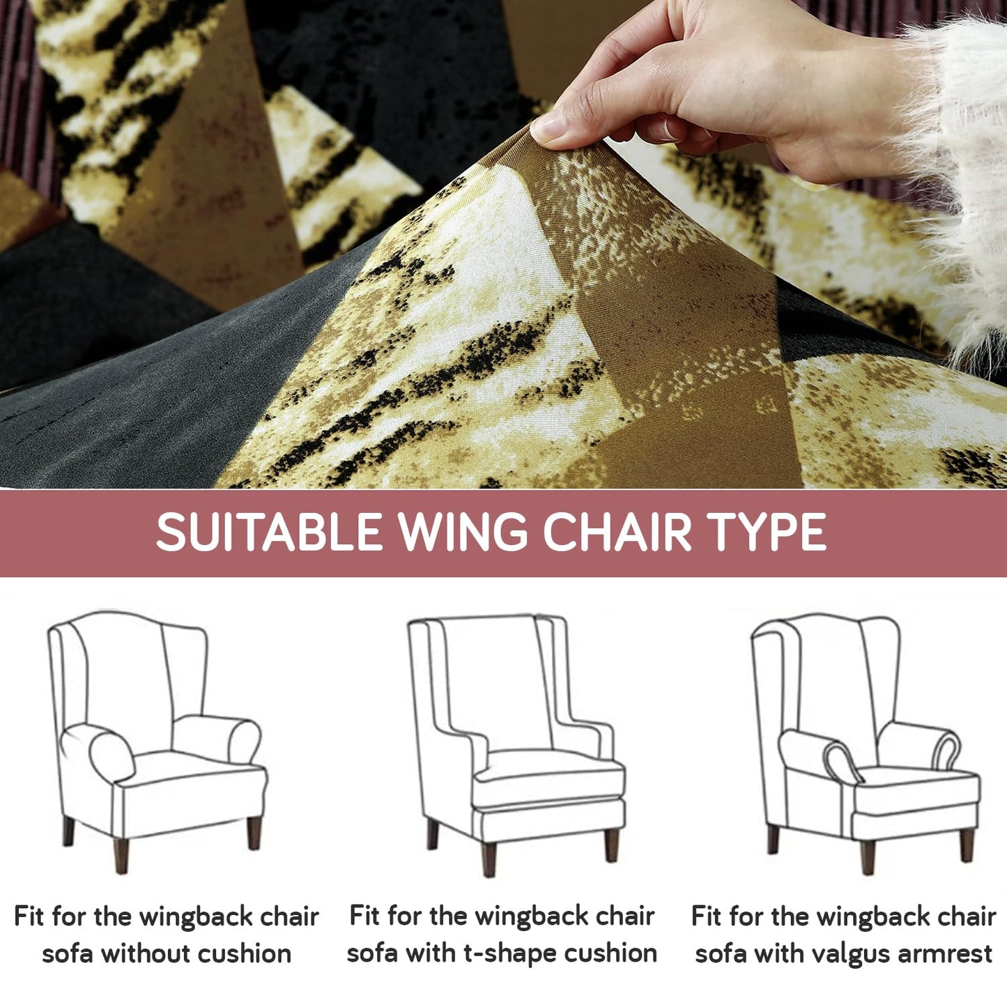 Wine Abstract Geometry Elastic Wing Chair Covers