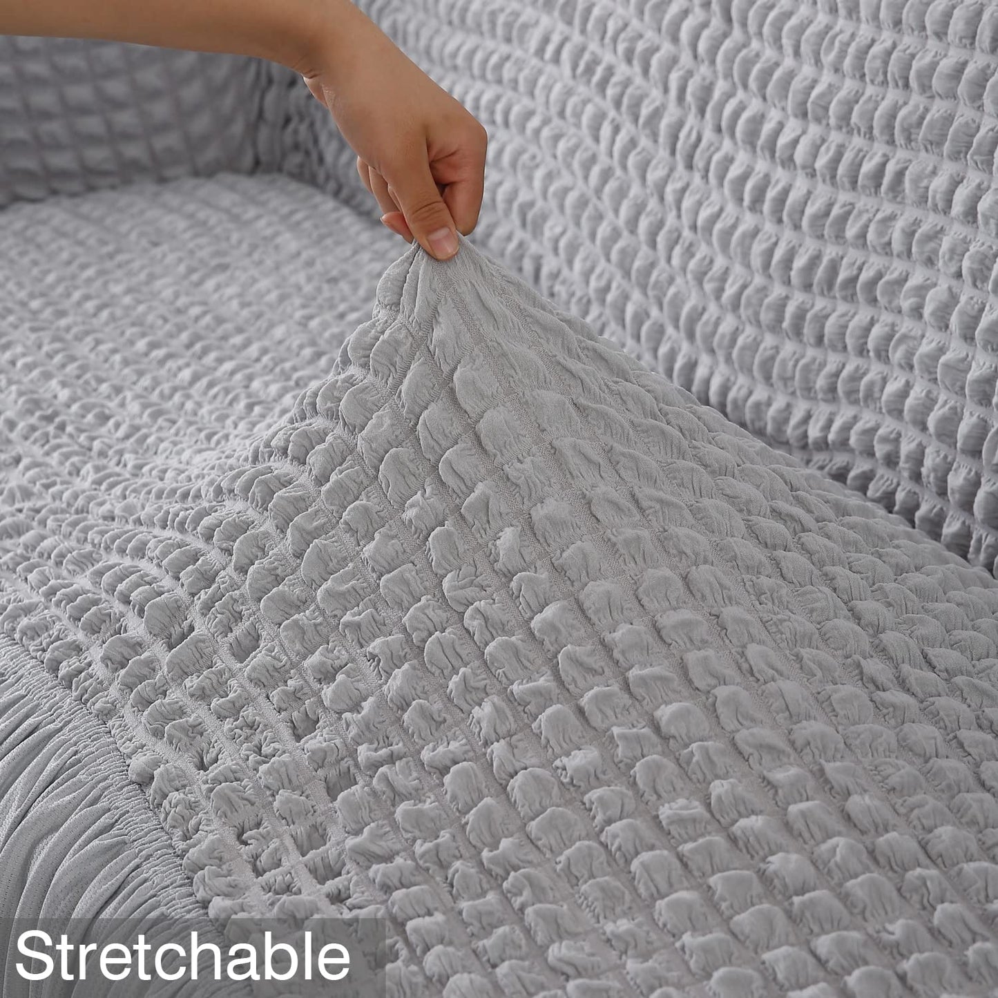 Ash Grey Elastic stretchable Turkish Bubble frill sofa cover set