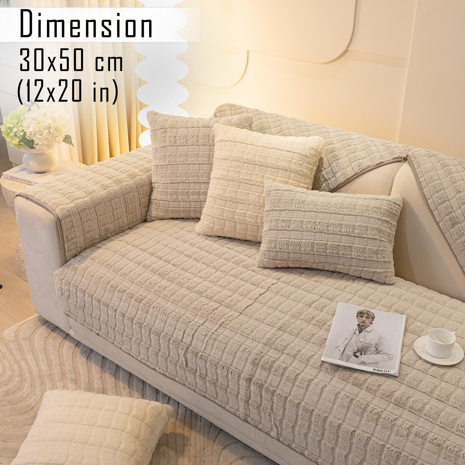 Buy Beige colour Zippered Plush Sofa Pillow Covers