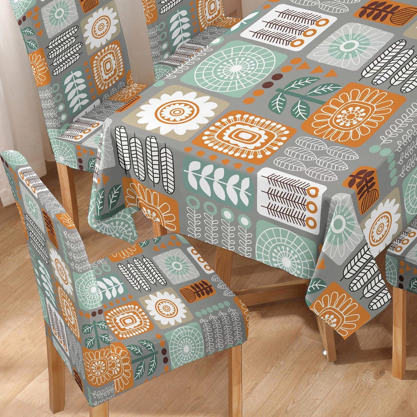 Cool Grey Dining Table Cover with Chair Covers | 4/6 Seater