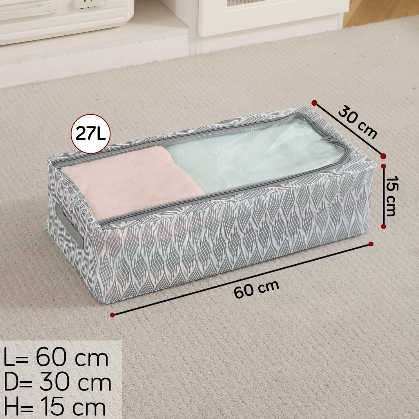 Cloth Organizer with Metal Frame | Moisture & Moth Resistant Wardrobe Organizer | Living Box for Clothes, Grey leaf