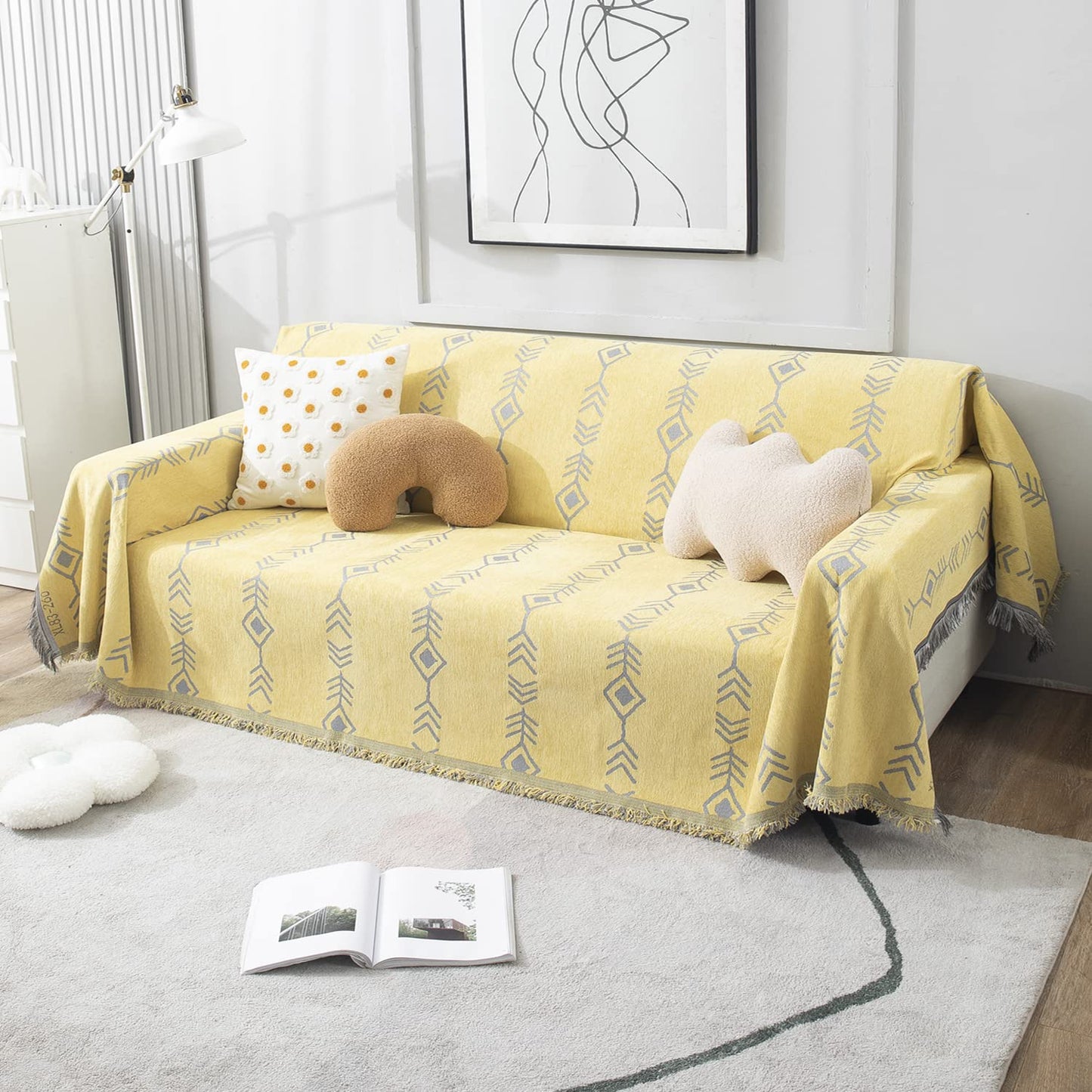 Yellow Aztec, Thick, Soft and Pet Friendly Chenille Sofa Cover Throw