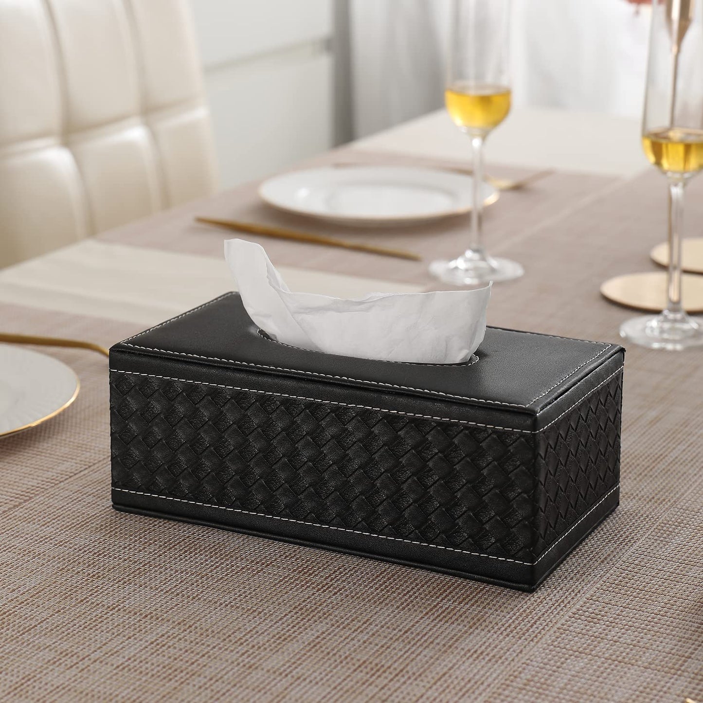 Buy premium black leatherette tissue holder online | HOKIPO