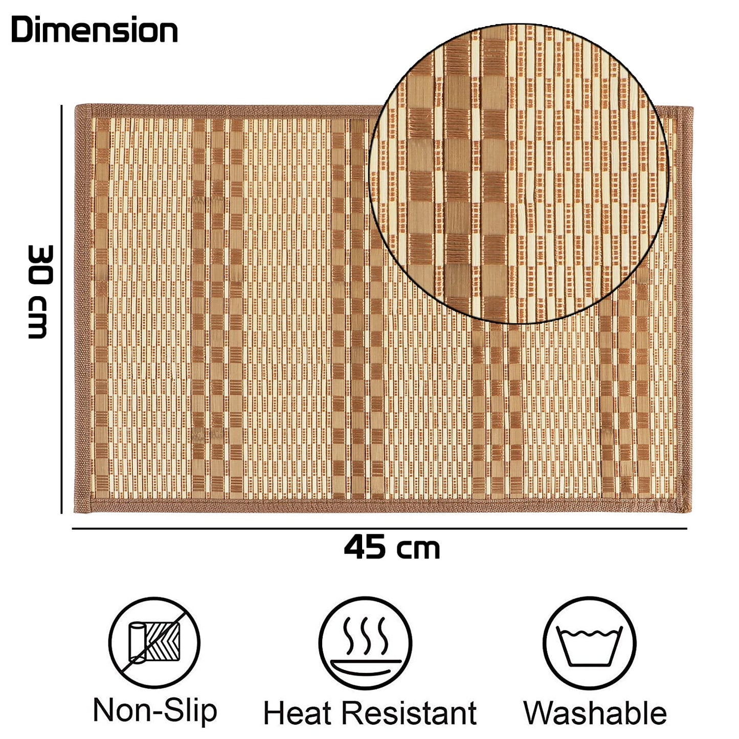 Heat Resistant Bamboo Dinner Mats, Burnt Orange
