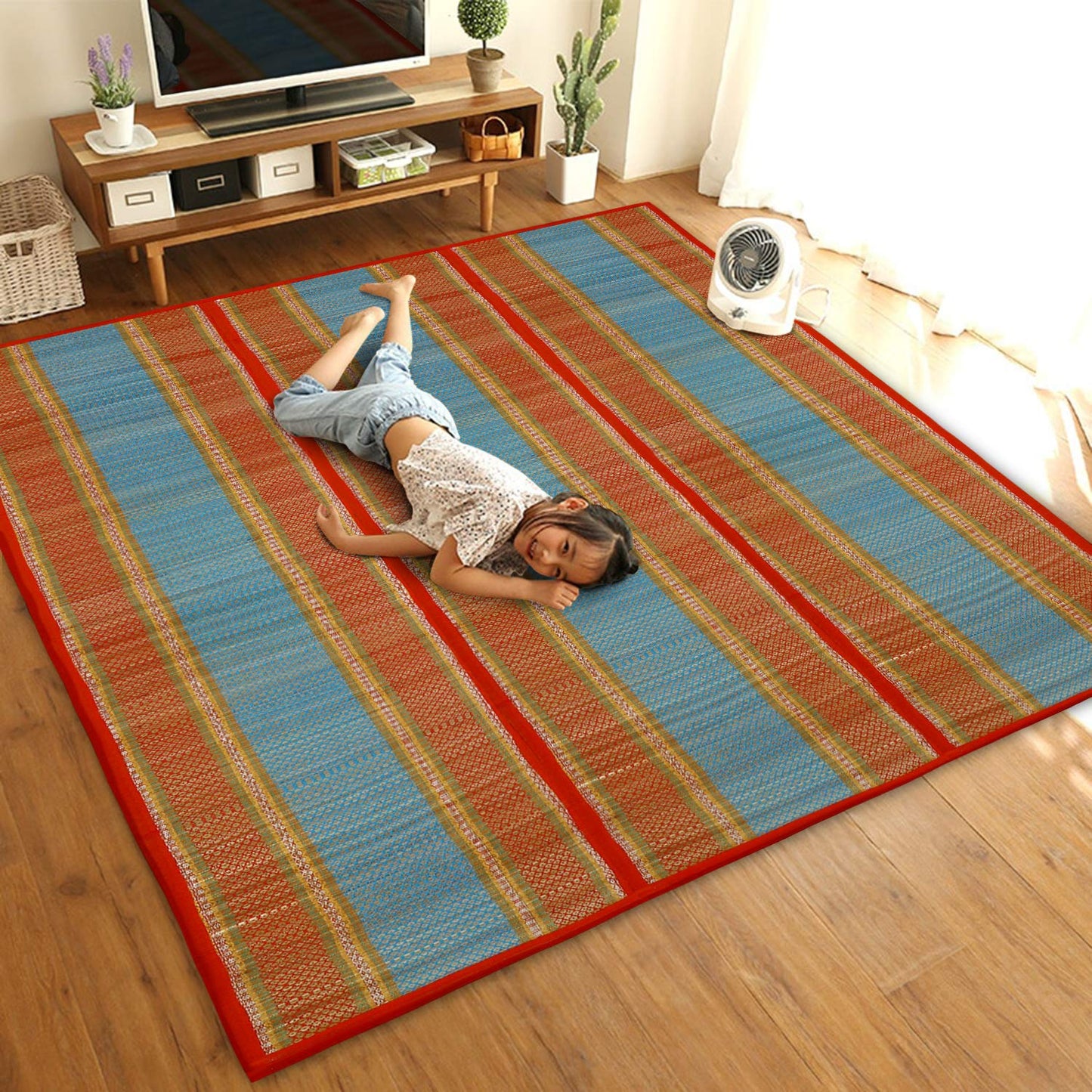 Natural Handmade Madurkathi Large Chatai Mats for Home, Red