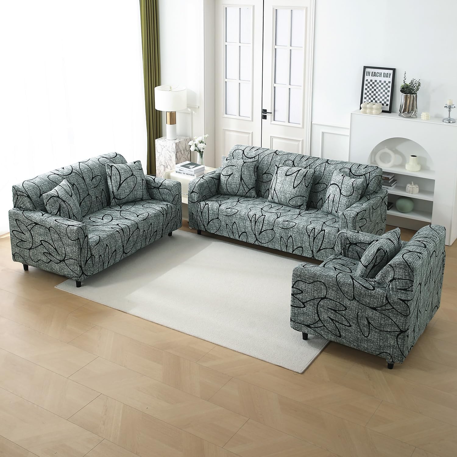 Grey Abstract Floral print zippered square sofa pillow covers