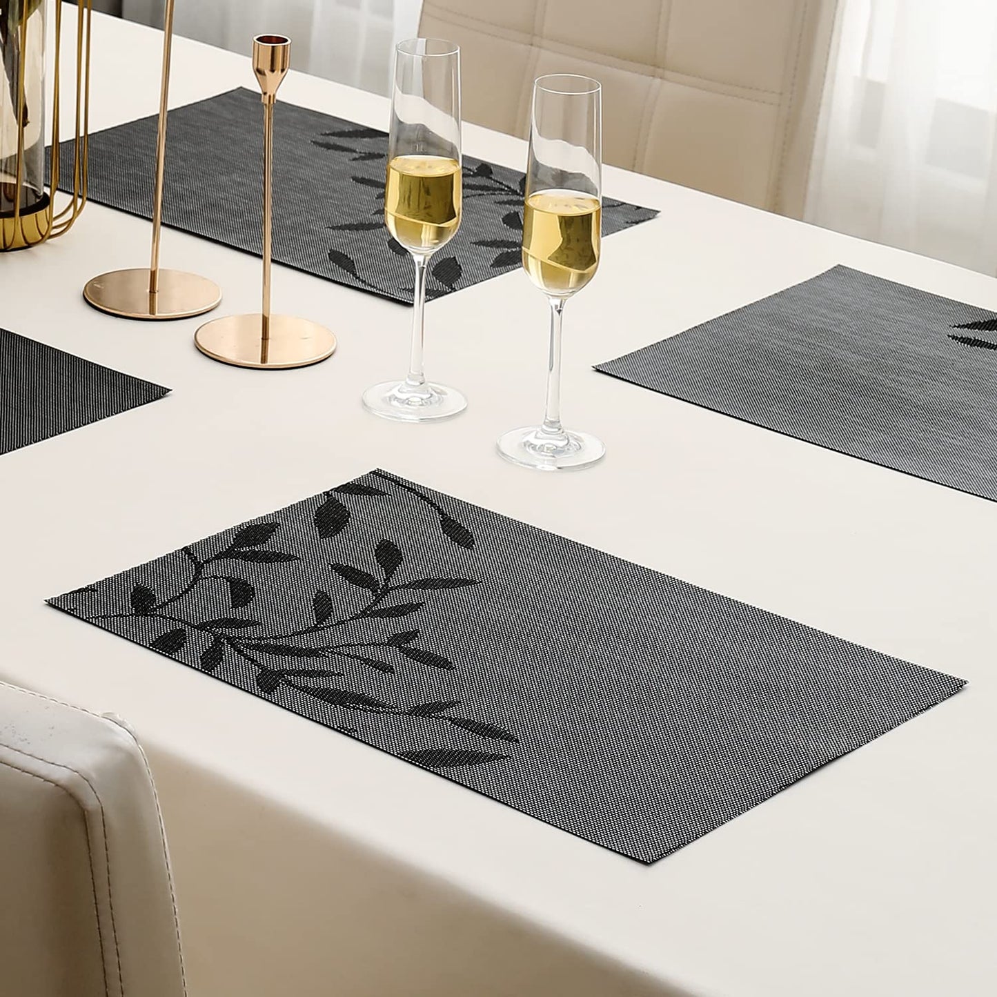 PVC Dining Table Mats, Black Leaves