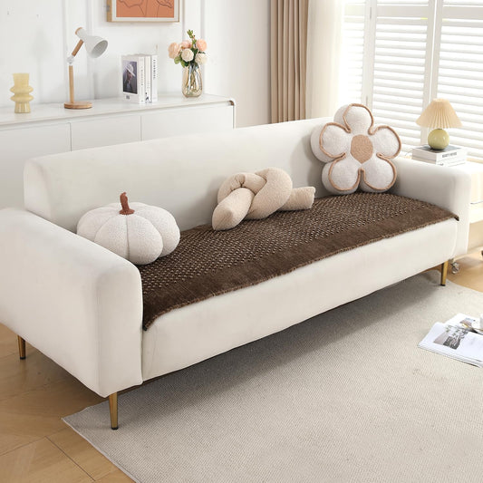 Handloom Made Thick Poly Velvet Reversible Sofa Mat for 1/2/3 Seater, Cedar Brown