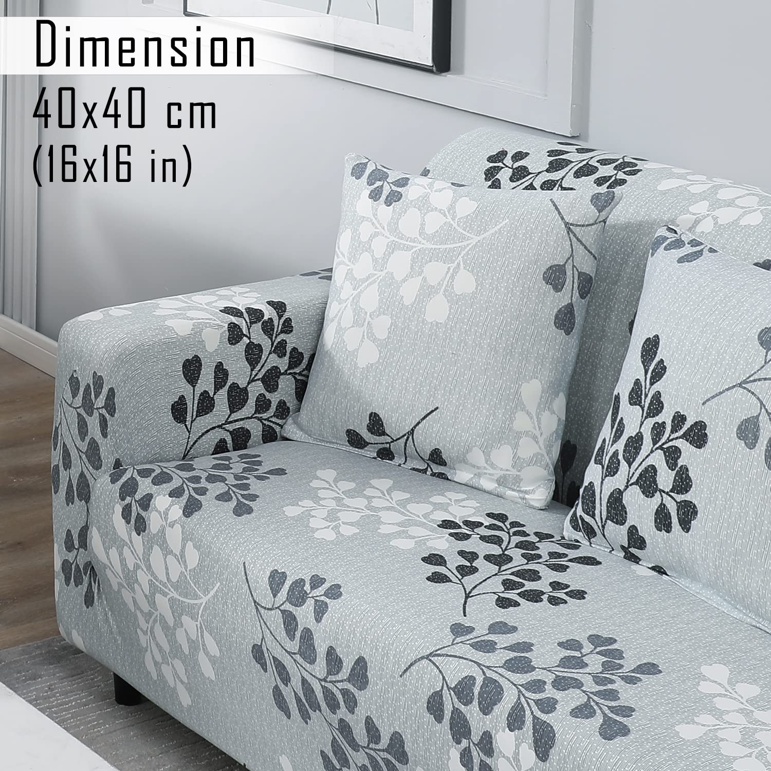 Grey Leaves Print zippered sofa pillow covers Set of 2