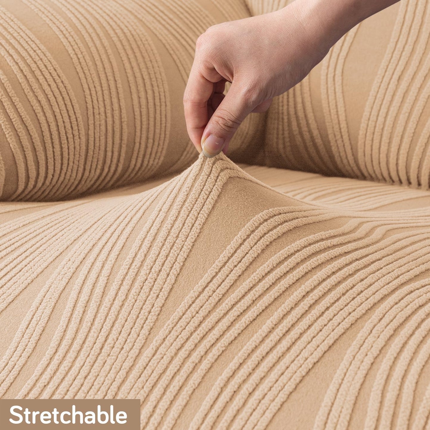 200gsm Knitting Jacquard Sofa Cover 1/2/3/4 Seater Fully Covered, Blush Beige