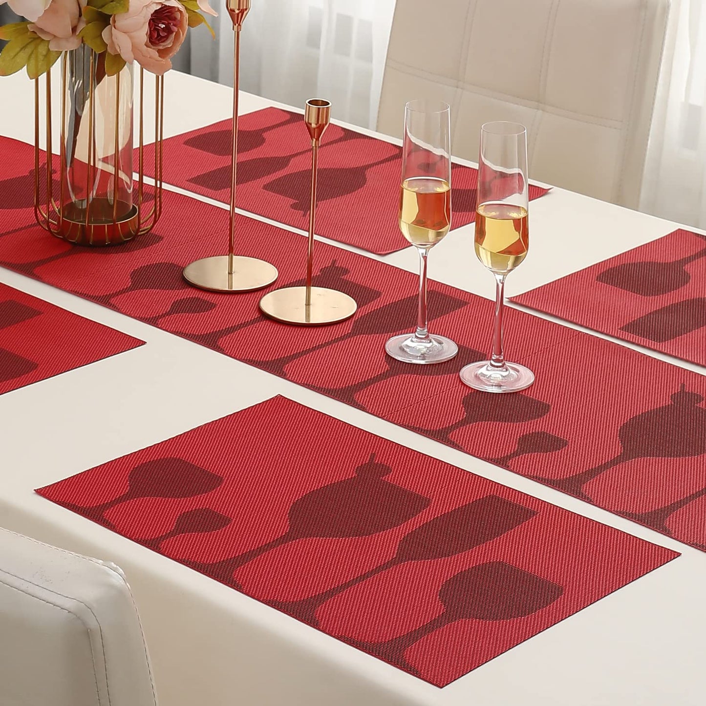 PVC Dining Table Mats, Cherry Red