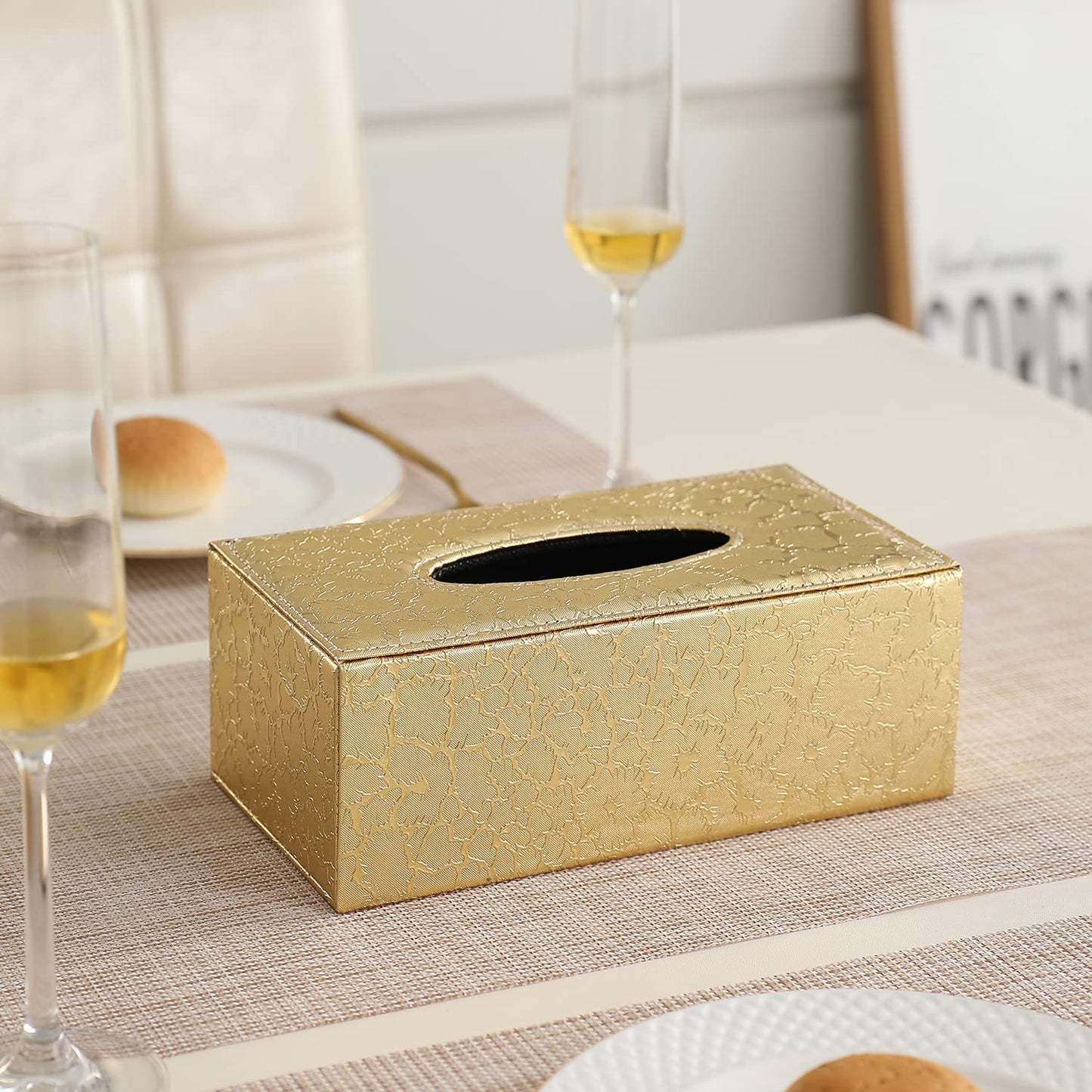 buy golden faux leather tissue holder | HOKIPO