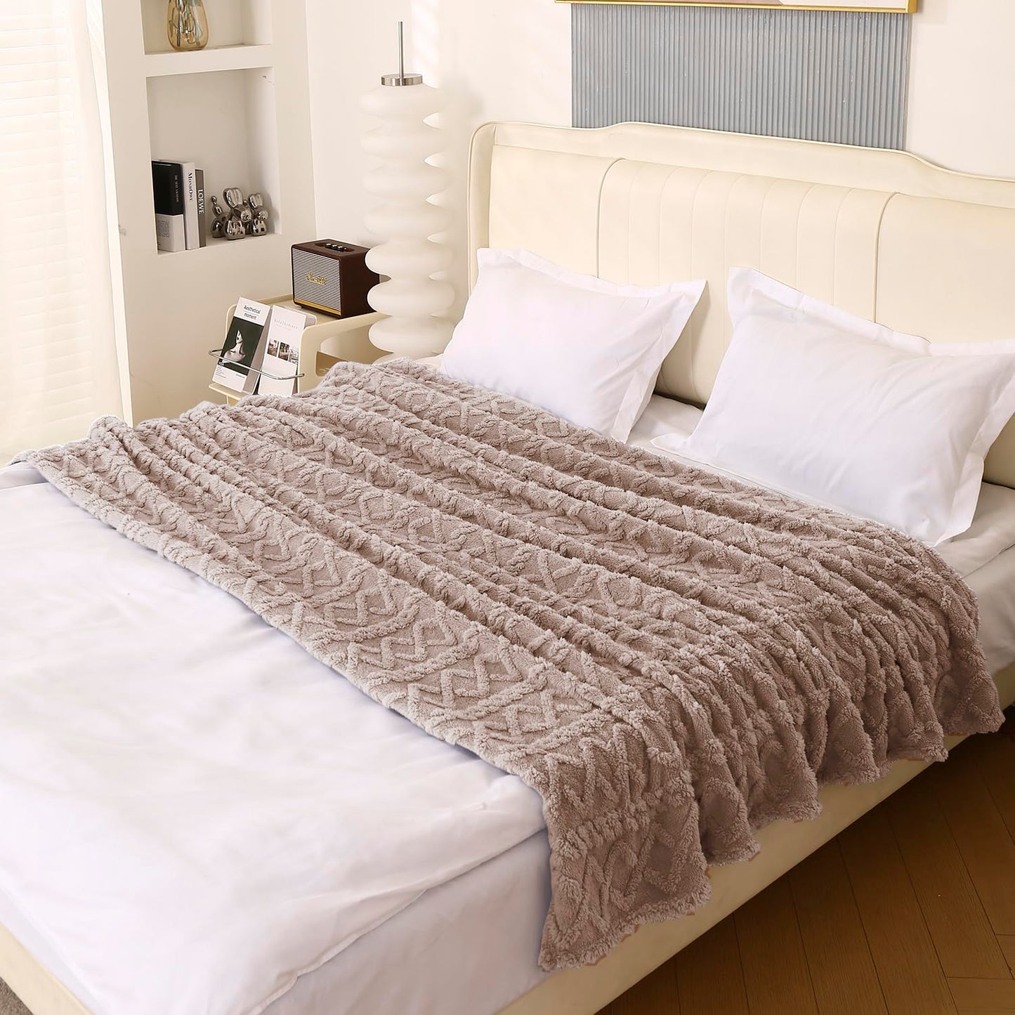 220 GSM Flannel AC Throw Blanket Double Bed Queen, 200x230 cm / 6.5x7.5 feet, Latte Brown