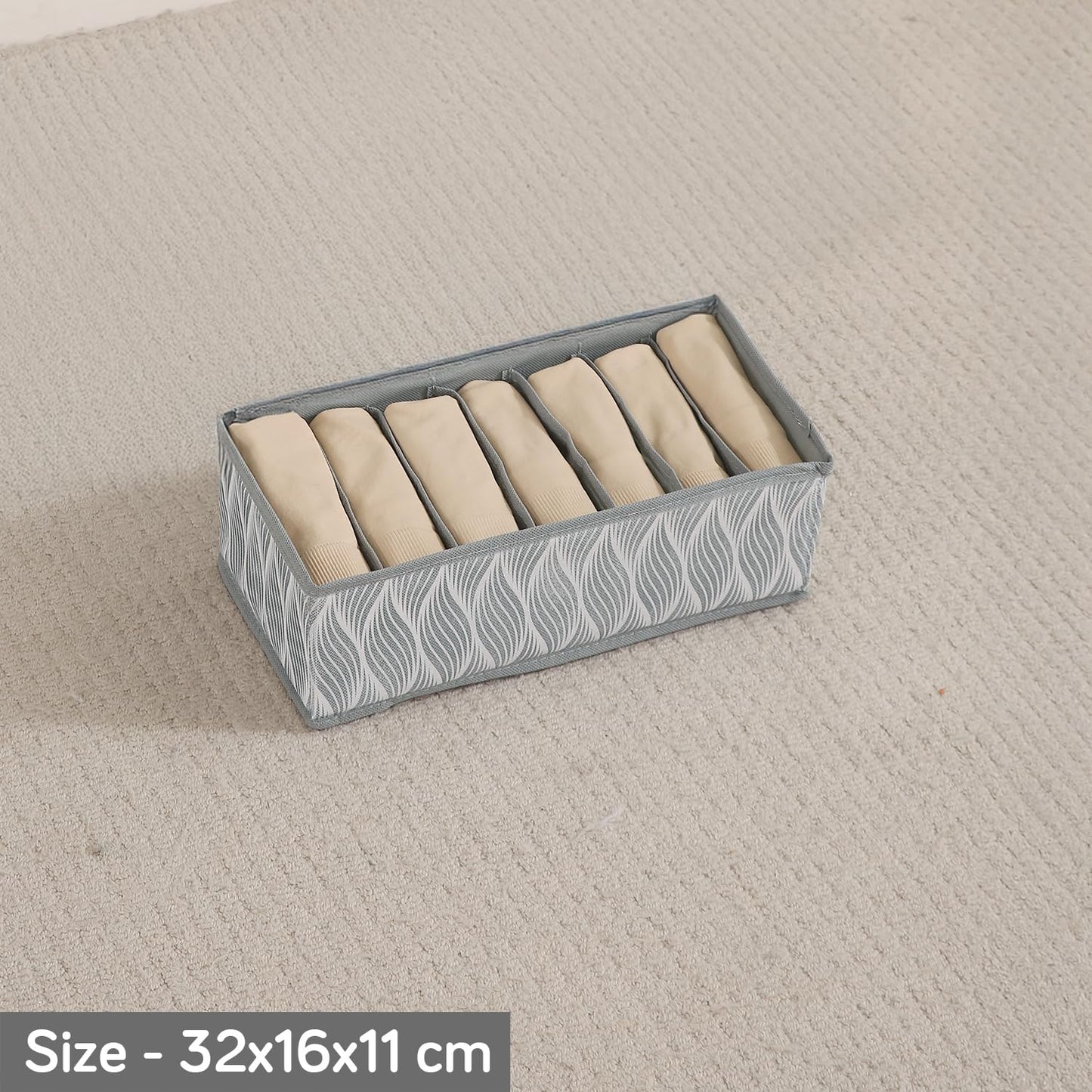 Lingerie Organizer for Women – Bra Organizer for Wardrobe & Drawers | Foldable Innerwear Organiser for Bras, Camisoles | Non-Woven Fabric, Grey leaves