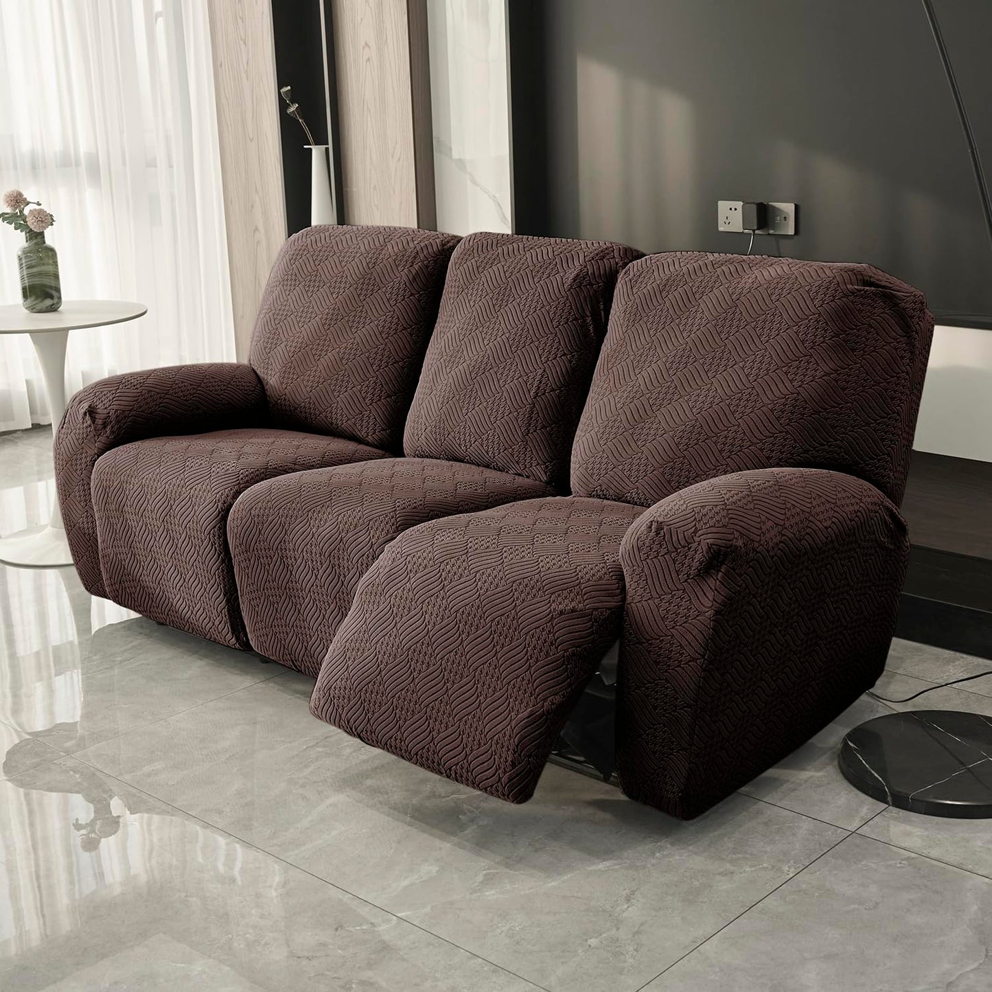 Premium 170 GSM Jacquard Fully Covered Recliner Sofa Cover for 1/2/3 Seaters, Brown