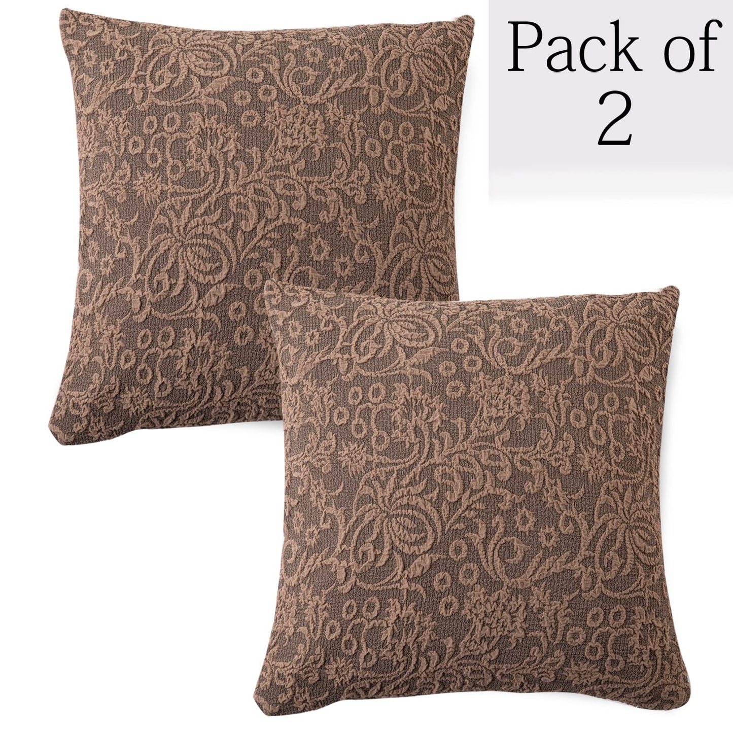 Elegant Light Taupe Colour Woven Jacquard Zippered Square Cushion Cover - Set of 2