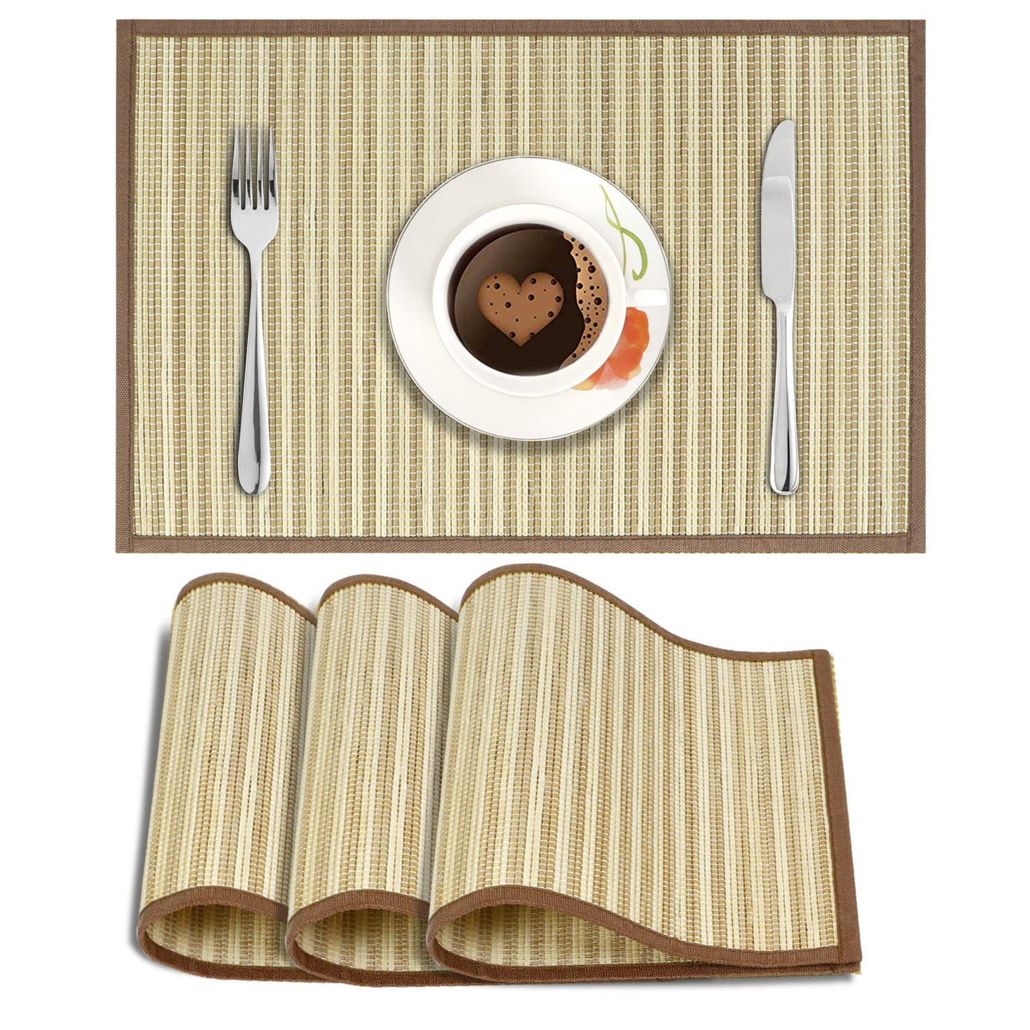 Heat Resistant Bamboo Dinner Mats, Brown