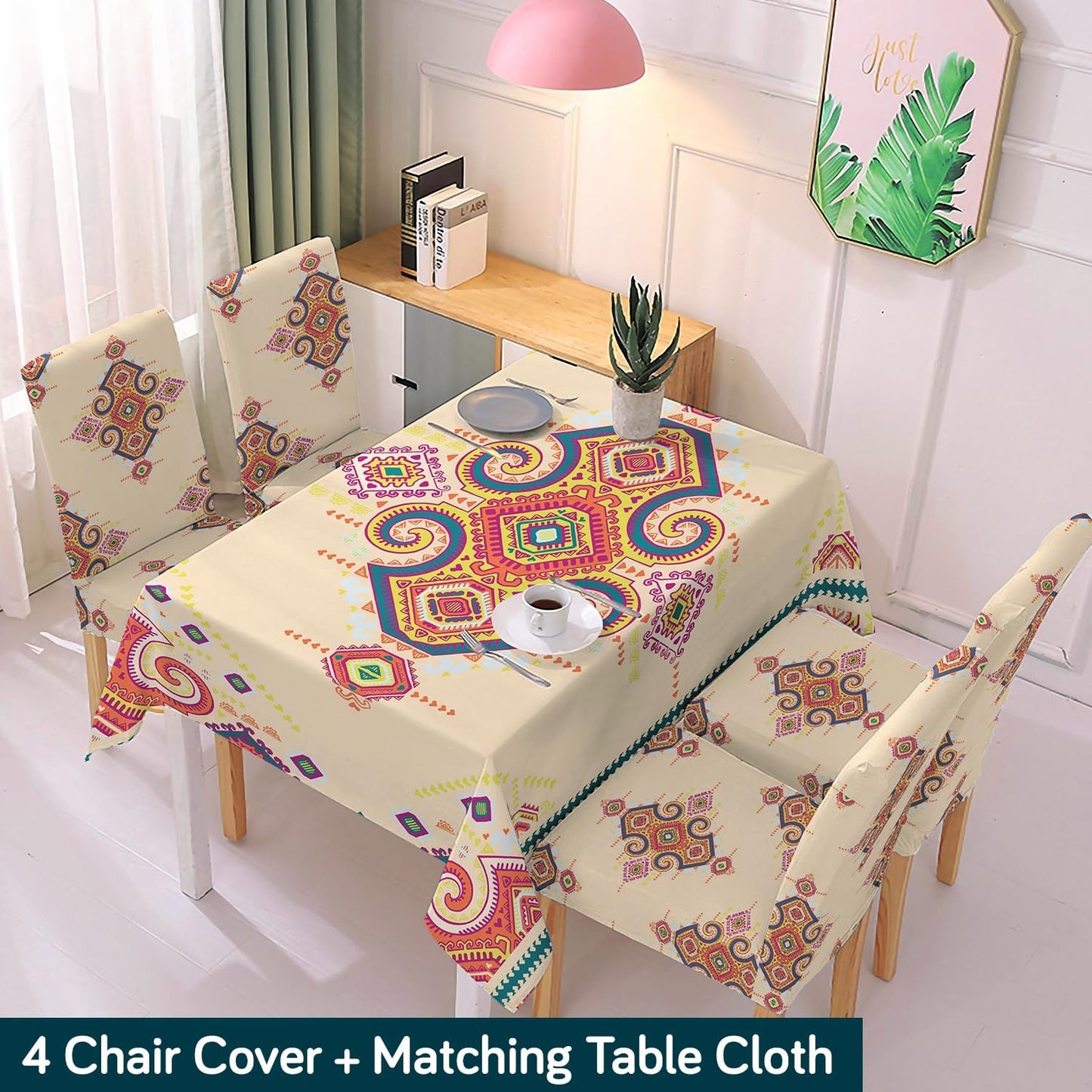 Beige Dining Table Cover with Chair Covers | 4/6 Seater