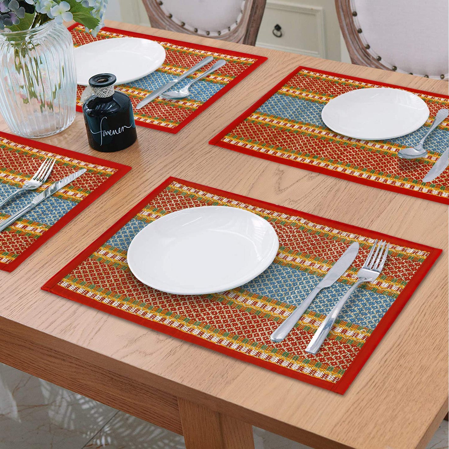 Handmade Madurkathi River Grass Dining Table Mats, Red