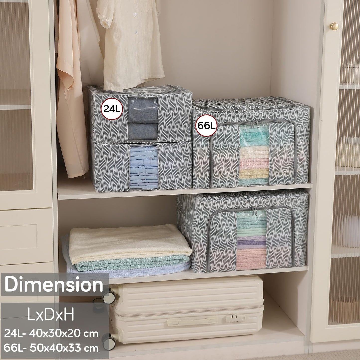 Sturdy, Stackable and Moisture Resistant Non-Woven Cloth Organiser for Storage, Grey