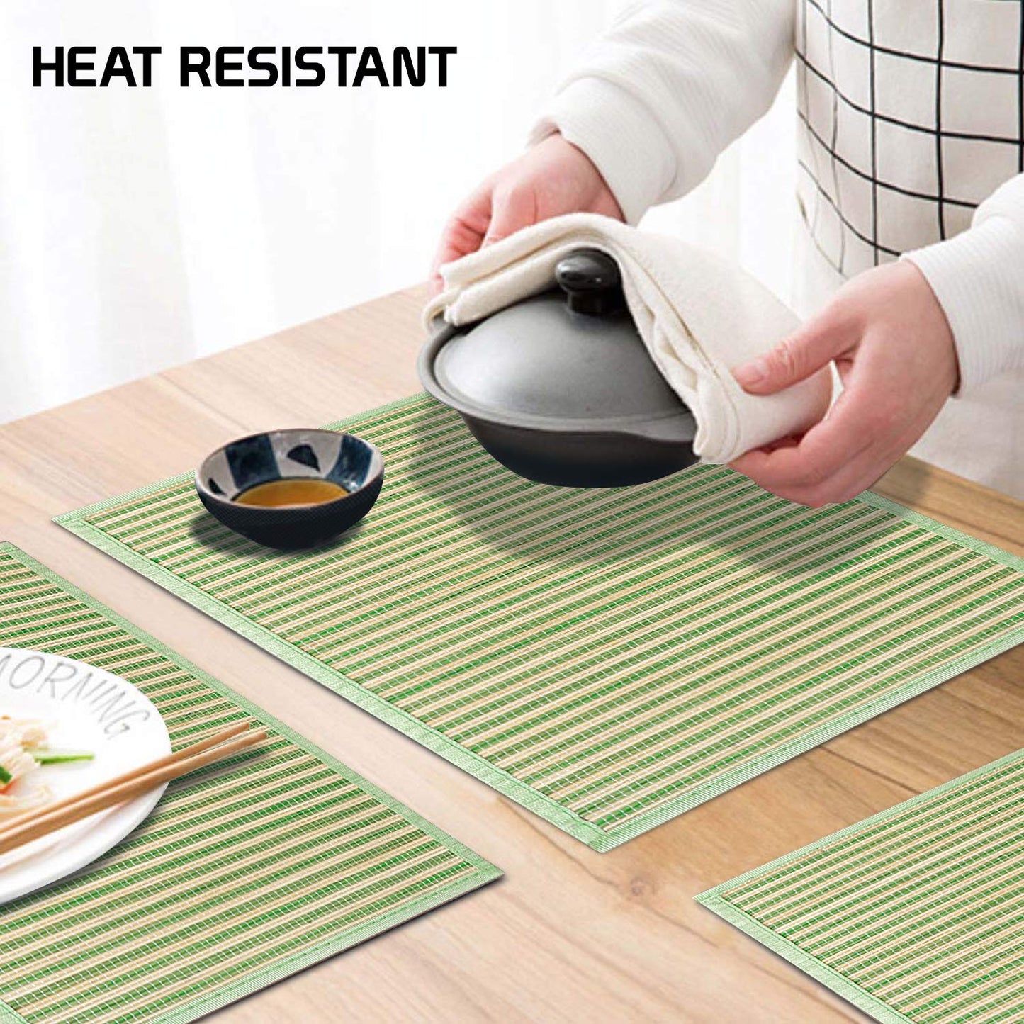 Heat Resistant Bamboo Dinner Mats, Green