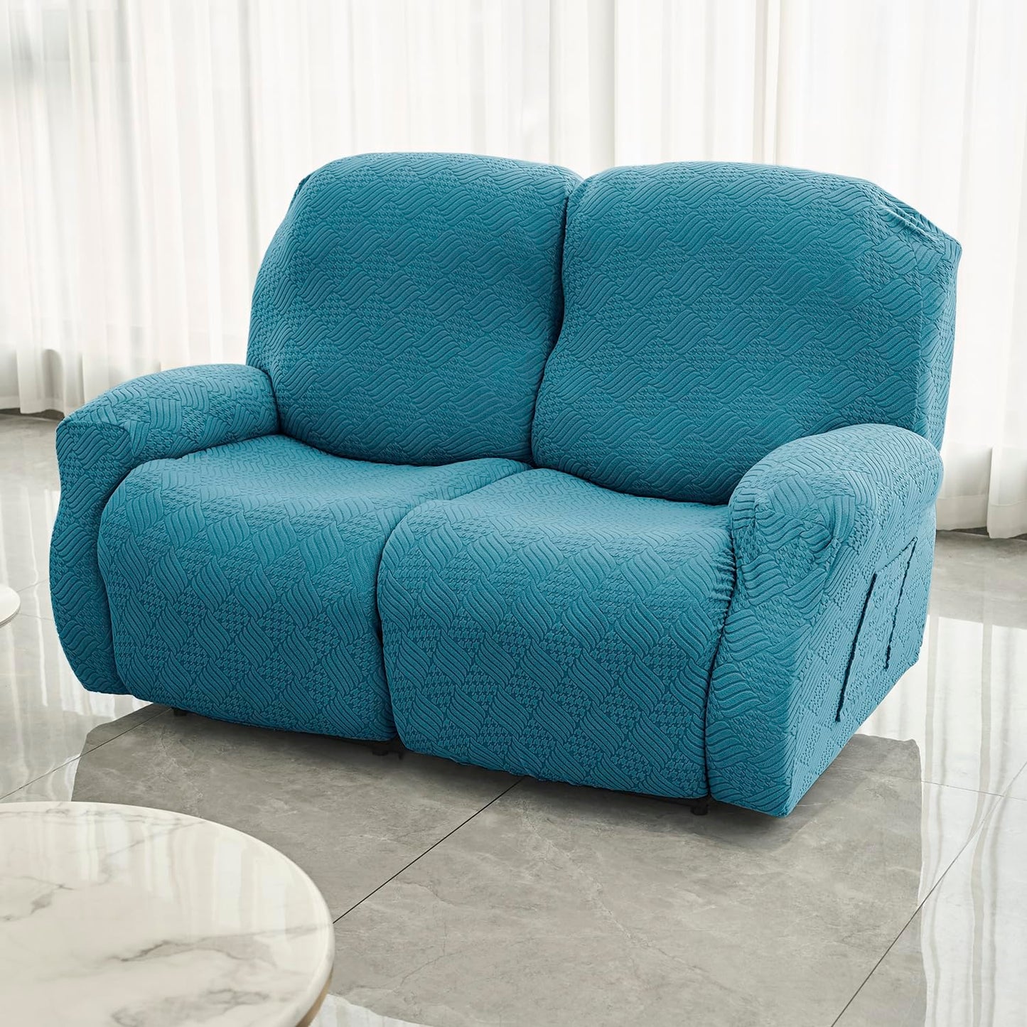 Premium 170 GSM Jacquard Fully Covered Recliner Sofa Cover for 1/2/3 Seaters, Turquoise