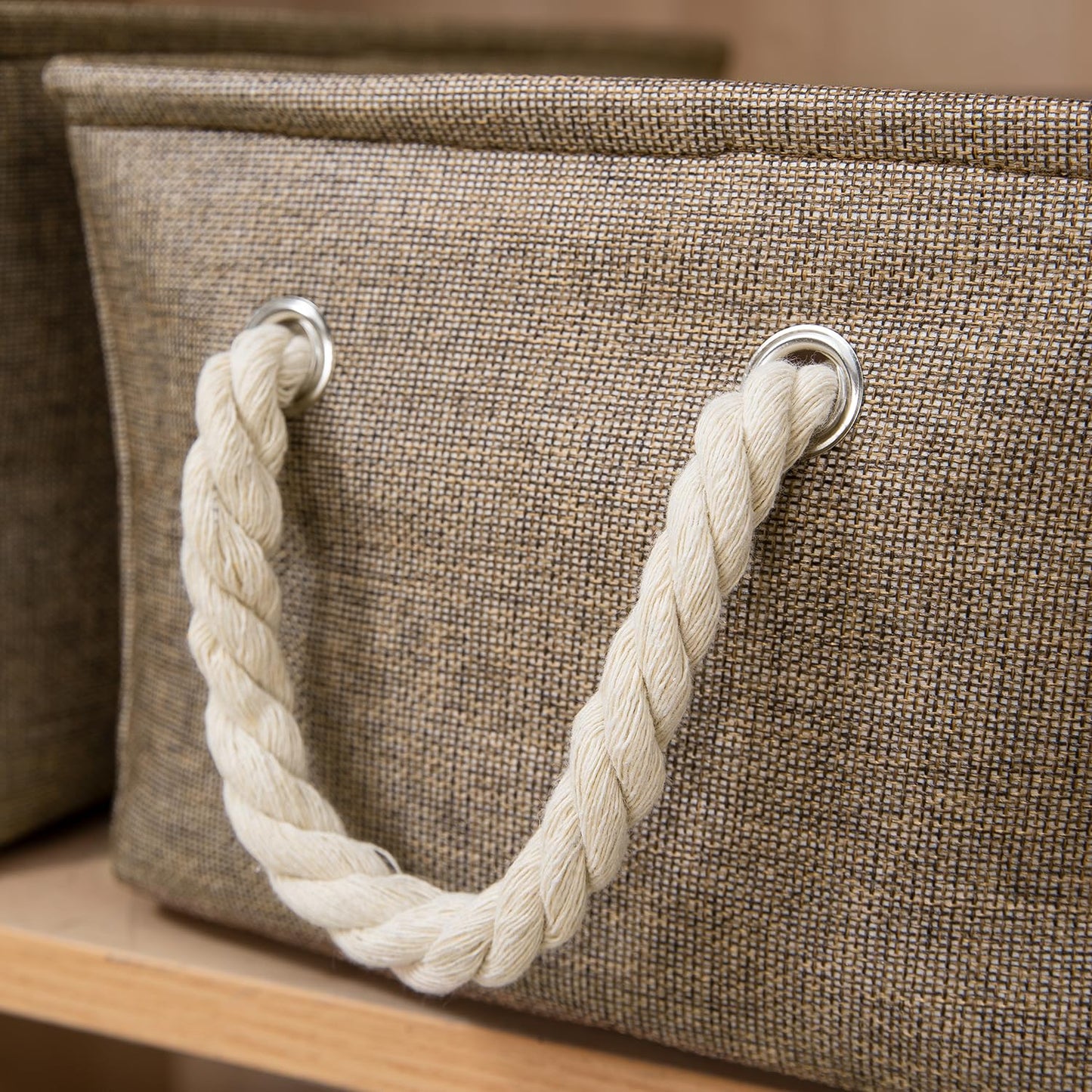 Jute Eco-Friendly Foldable Clothes Storage Basket Bin Organizer, Set Of 2, Large, Coffee Brown