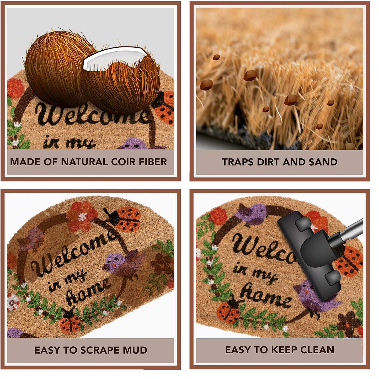 Large 45x75cm Coir Door Mats for Entrance Big Size Welcome Mat, Purple