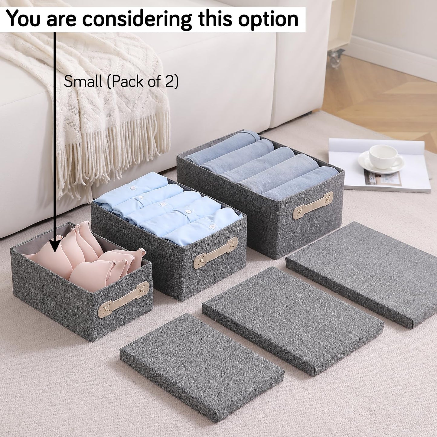 Organisers Storage Box with Lid, Grey, Pack of 1/2
