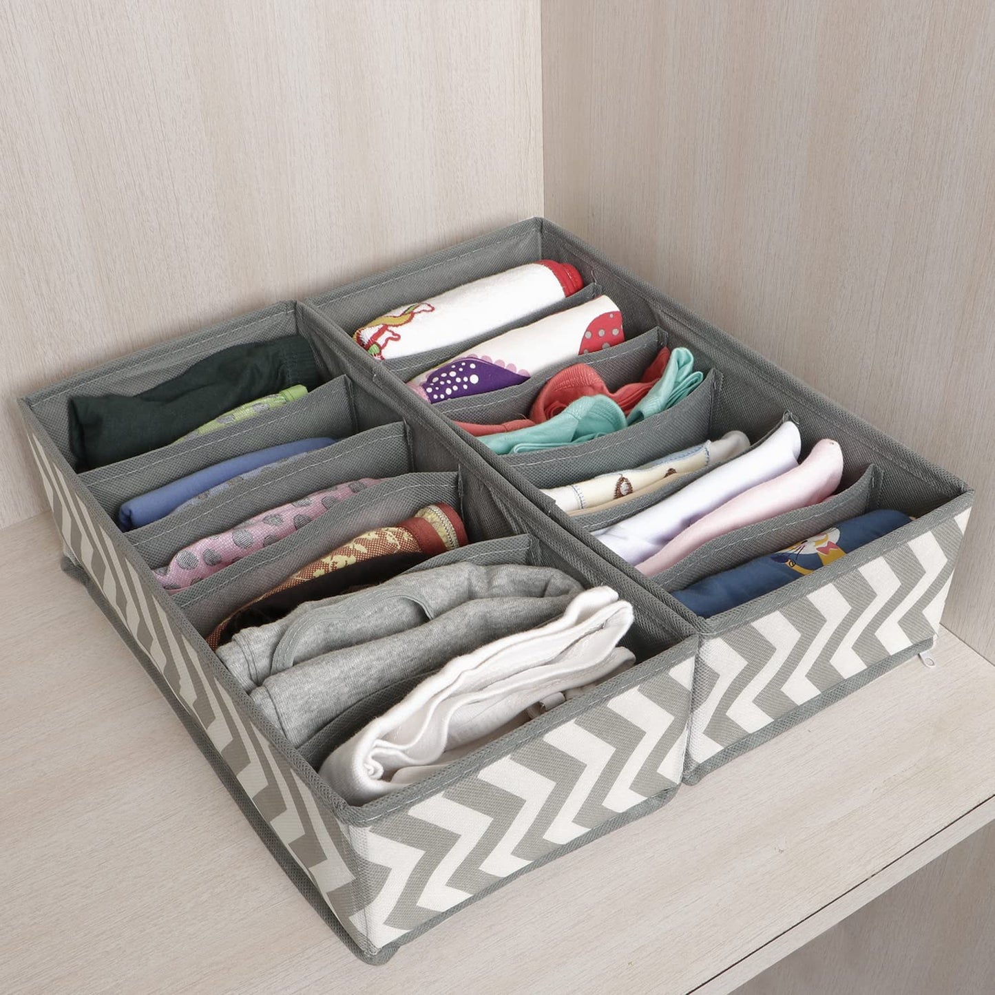 Fabric Undergarment Organizer Storage Box For Drawers Bra Panty Socks Tie Lingerie Organizer For Wardrobe, 6 Grid*2, Grey, Drawer Organizers