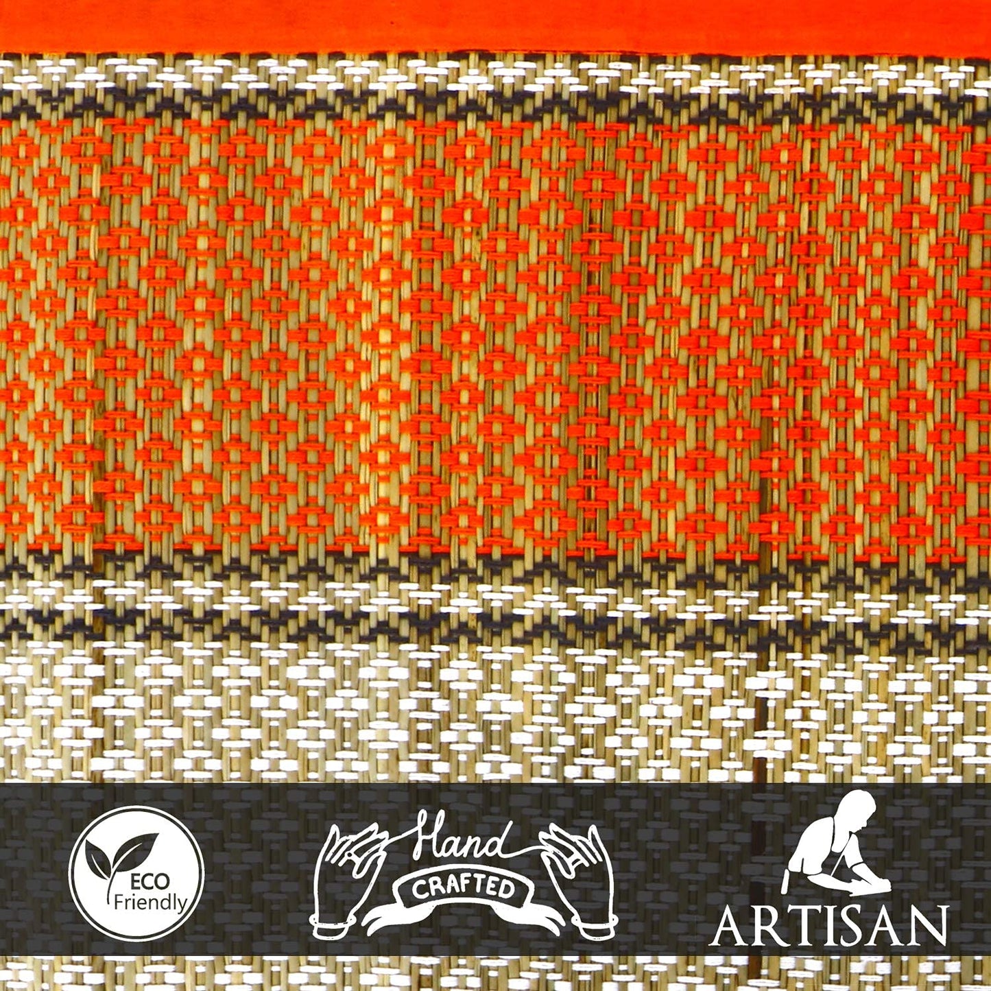Natural Handmade Madurkathi Table Runner for Dining Table, Centre Table, Coffee Table, Teapoy, Orange