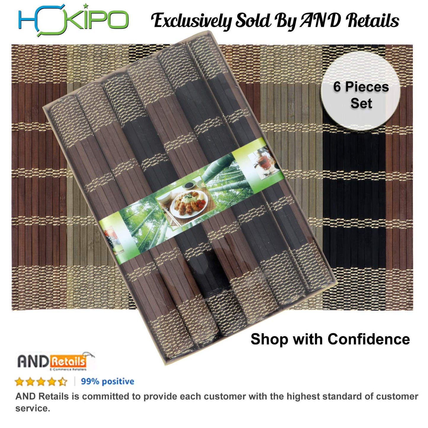 Reversible Bamboo Placemats Set of 6 Table Mats, 45x30 cm