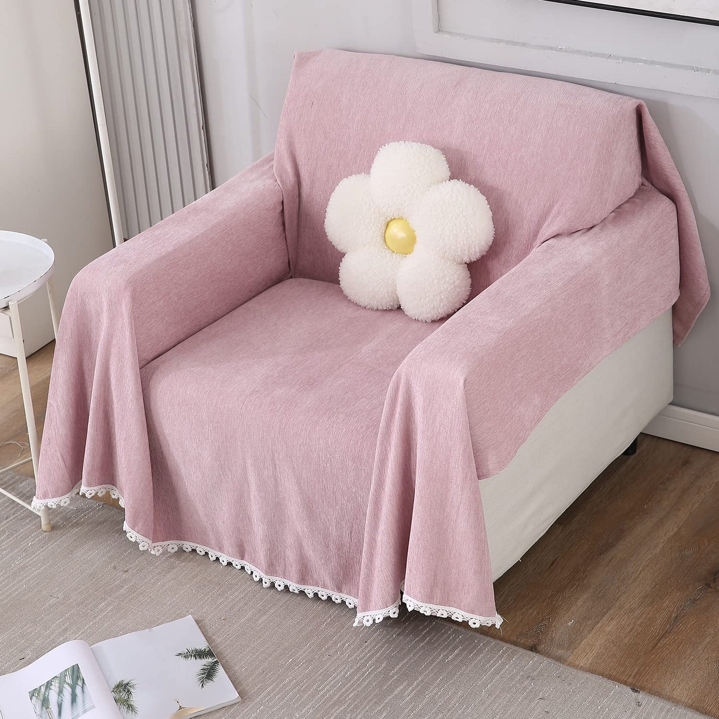 Chenille Sofa Couch Slipcover, Pink for 1/2/3 Seater