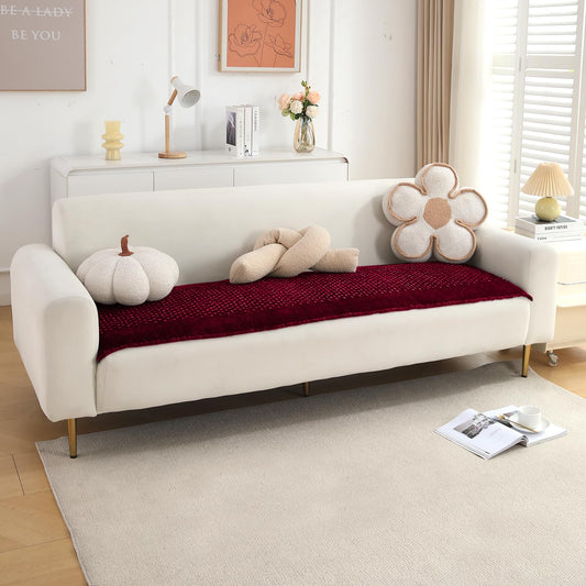 Handloom Made Thick Poly Velvet Reversible Sofa Mat, Maroon