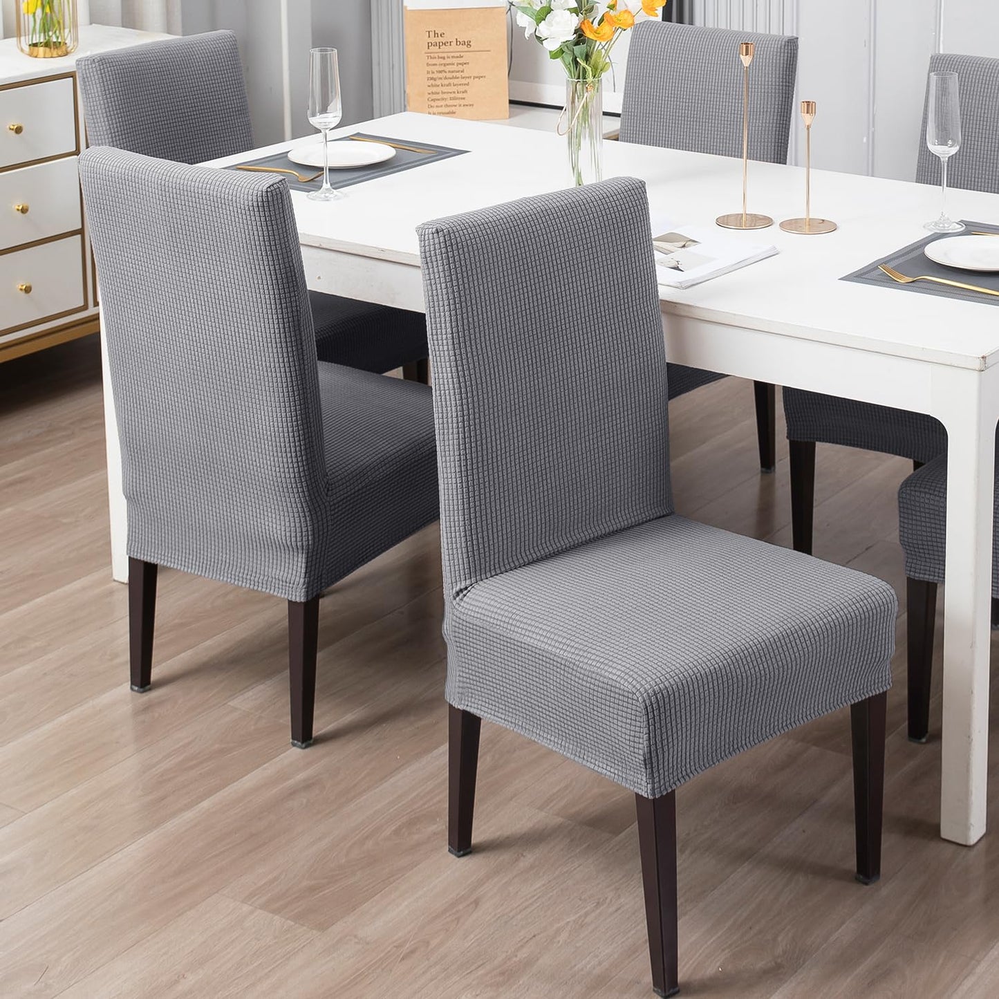 200 GSM Jacquard Set of 1/2/4/6 Dining Chair Cover, Light Grey