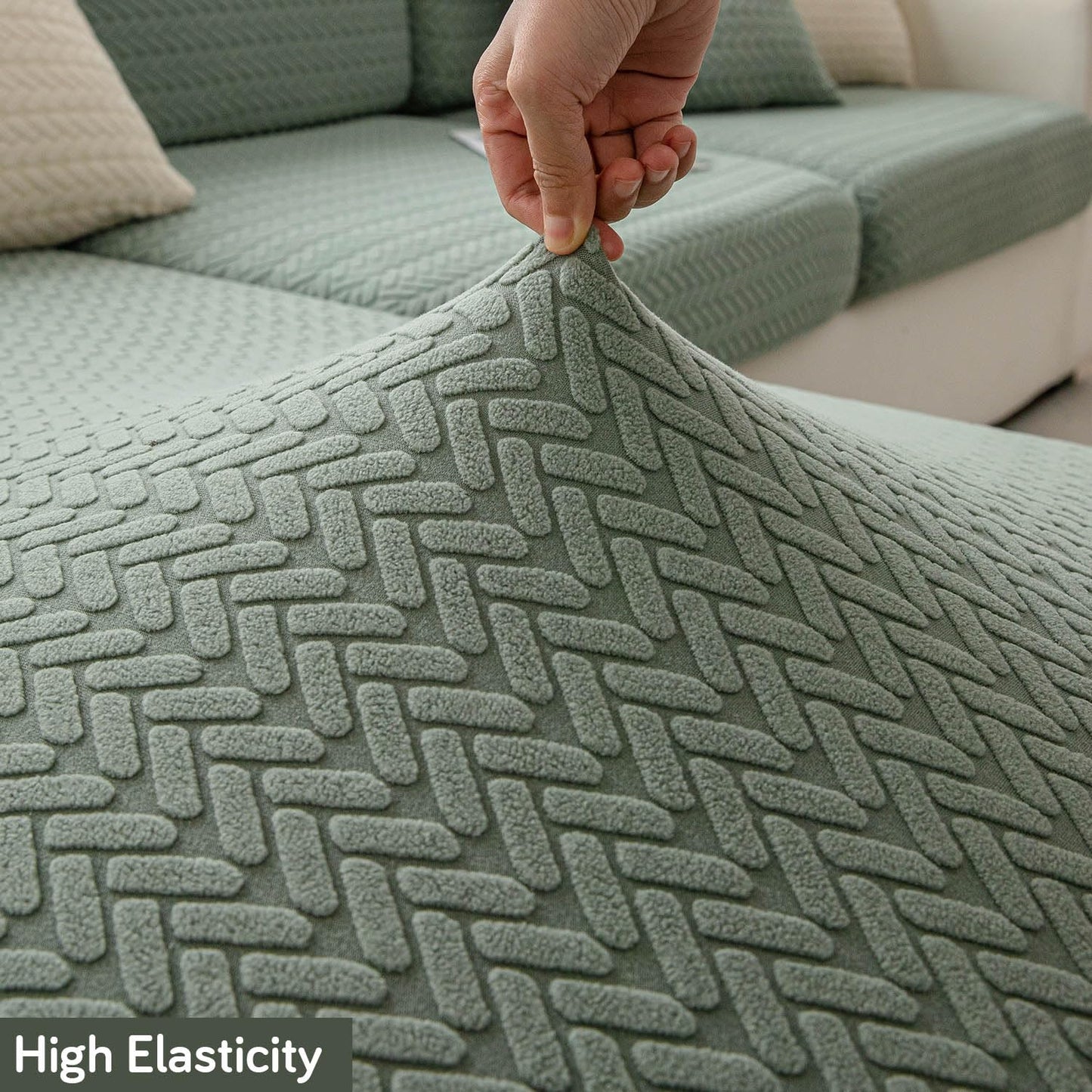Stretchable Thick Jacquard Textured Seat Couch Cushion Cover for 1/2/3 Seaters, Green