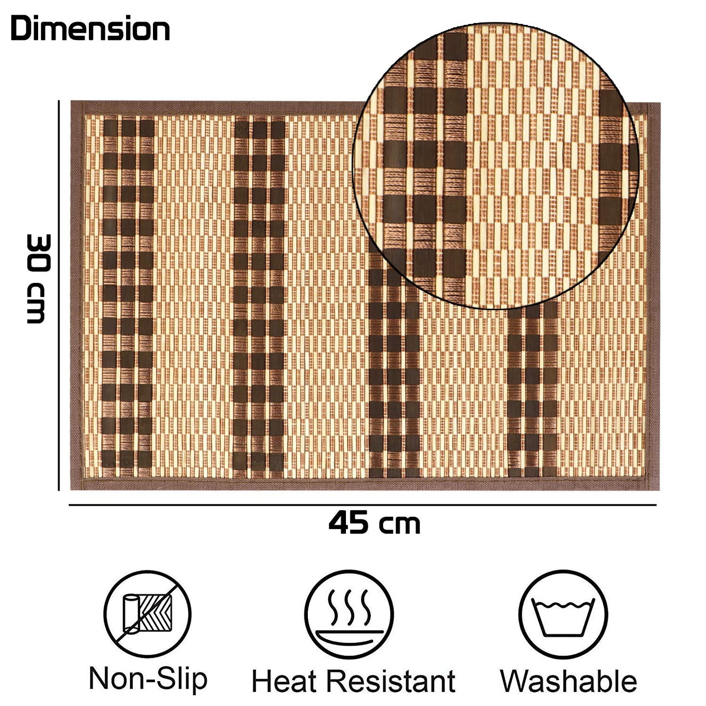 Heat Resistant Bamboo Dinner Mats, Brown
