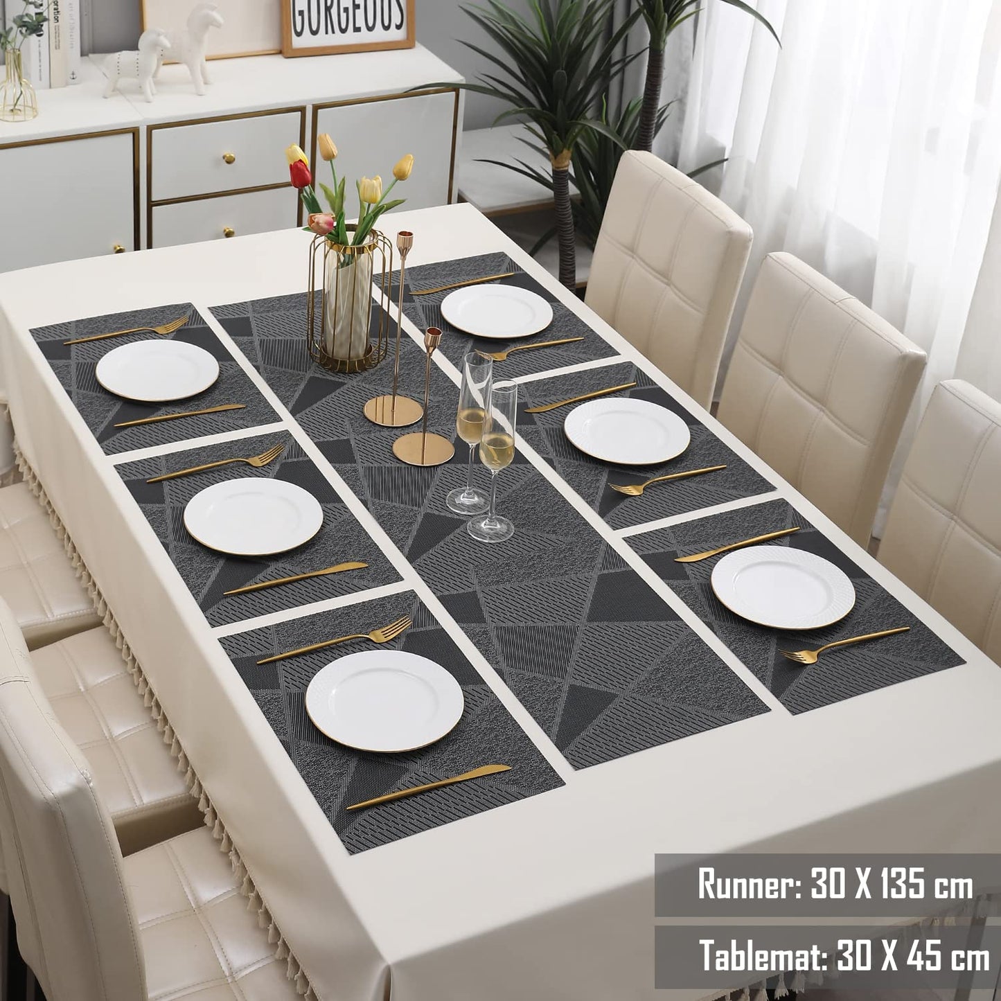 PVC Dining Table Mats, Abstract Black